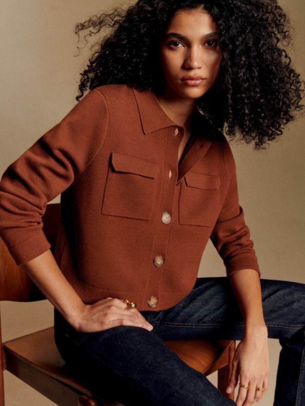 $170 Sezane Brown Betty Cardigan In Hazelnut Size Medium(Size Tag Missing)